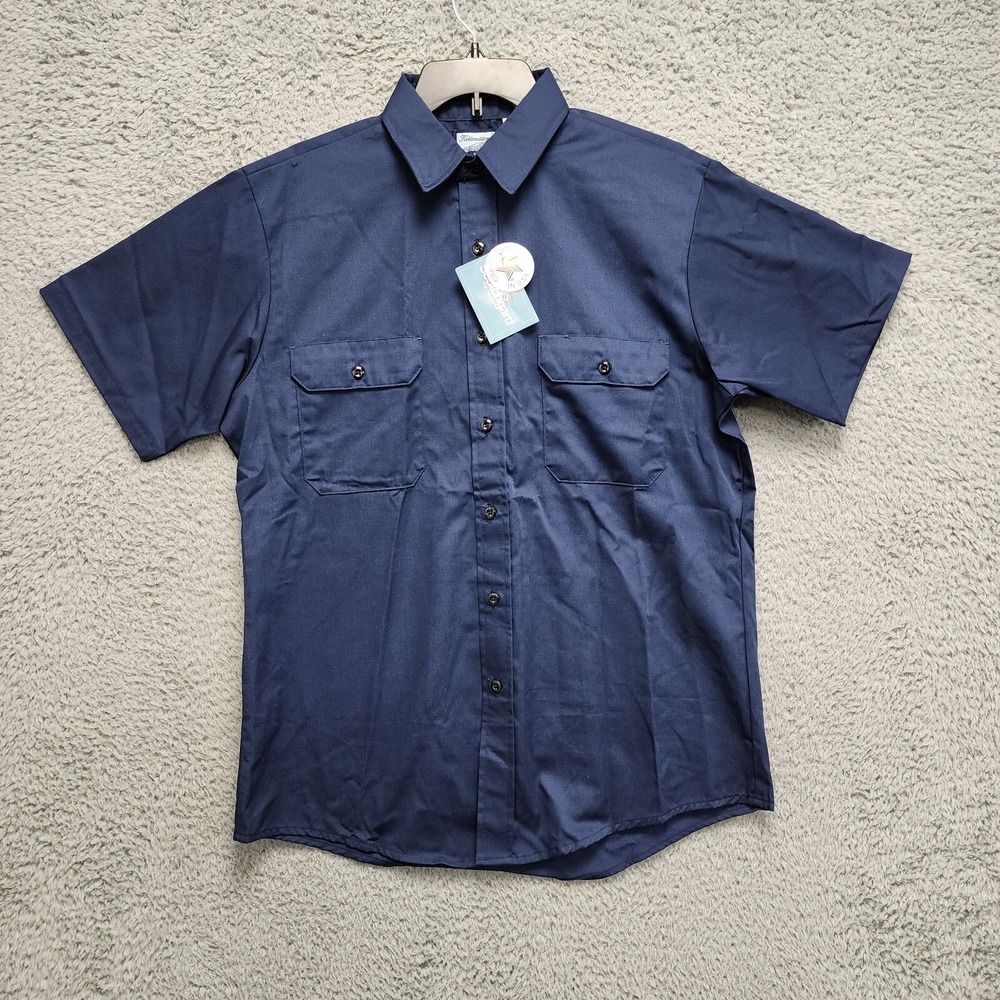 Vintage Fieldmaster Work Shirt Men Large Blue Short Sleeve Twill Made in USA NEW